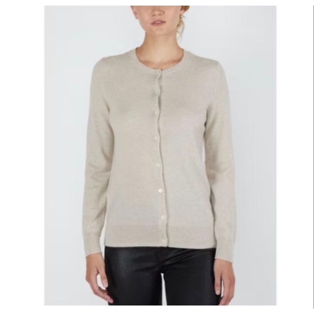 JENNIE LIU Women's 100% Cashmere Button Long Sleeve Crewneck Cardigan Sweater Oa